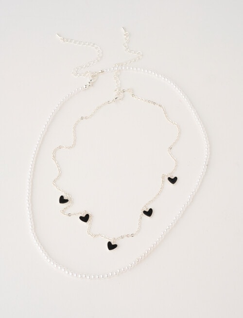 Whistle Accessories Heart + Pearl Layered Necklace, Silver Tone product photo