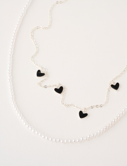 Whistle Accessories Heart + Pearl Layered Necklace, Silver Tone product photo View 02 L