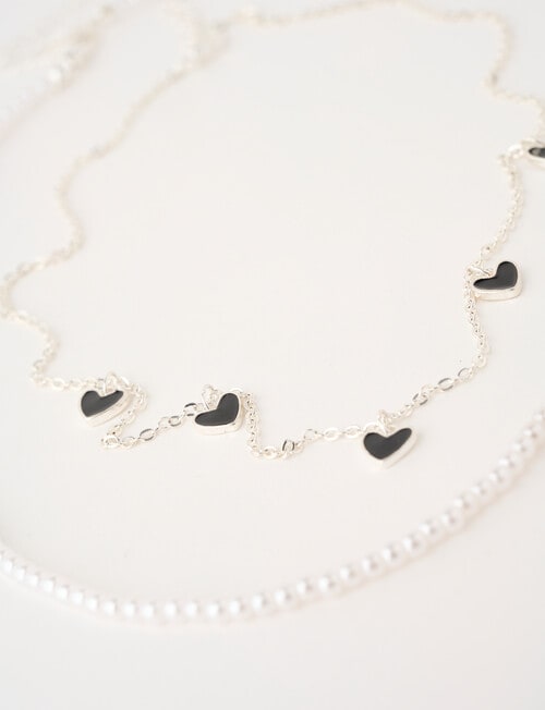 Whistle Accessories Heart + Pearl Layered Necklace, Silver Tone product photo View 03 L