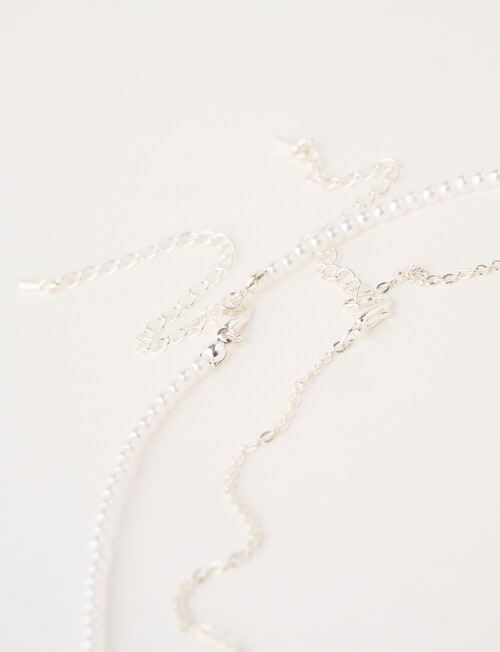 Whistle Accessories Heart + Pearl Layered Necklace, Silver Tone product photo View 04 L