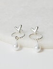 Whistle Accessories Heart & Pearl Dangle Earring, Silver Tone product photo