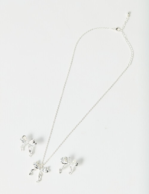 Whistle Accessories Bow Necklace & Earring Gift, Silver Plated product photo View 02 L