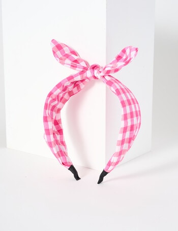 Switch Gingham Knot Bow Headband, Hot Pink product photo