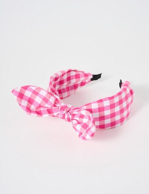 Switch Gingham Knot Bow Headband, Hot Pink product photo View 02 L