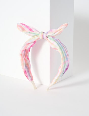 Mac & Ellie Check Knot Bow Headband, Pink product photo