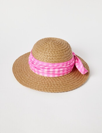 Mac & Ellie Bright Gingham Candy Bow Straw Sunhat , Natural product photo