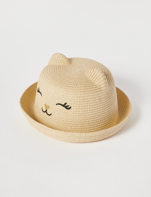 Mac & Ellie Cat Straw Boater Hat, Natural product photo