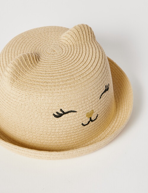 Mac & Ellie Cat Straw Boater Hat, Natural product photo View 02 L