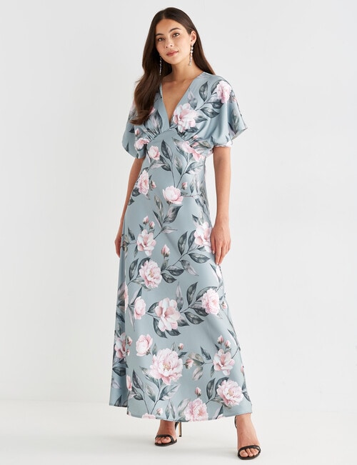 Harlow Floral Empire Waist Batwing Maxi Dress, Sage product photo View 05 L