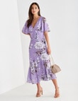 Harlow Floral Jacquard Flutter Sleeve Midi Dress, Lilac product photo View 03 S