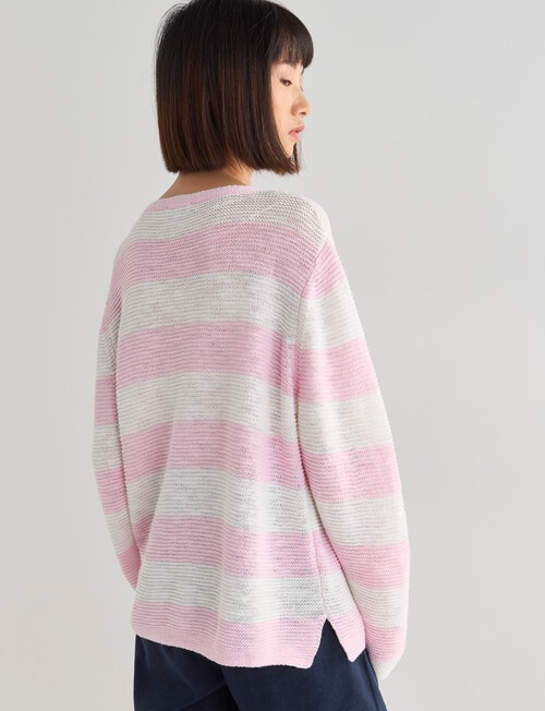 Jigsaw Christine Stripe Linen Blend Long Sleeve Sweater, Pink & White product photo View 02 L