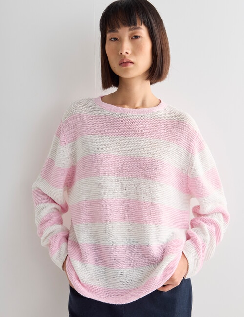 Jigsaw Christine Stripe Linen Blend Long Sleeve Sweater, Pink & White product photo View 05 L