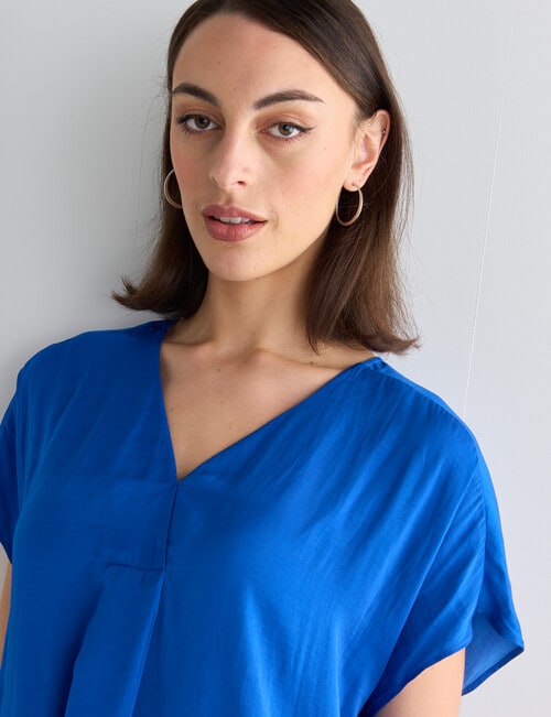 Oliver Black Cap Sleeve Satin Top, Bright Blue product photo