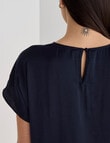 Oliver Black Cap Sleeve Satin Top, Navy product photo View 06 S