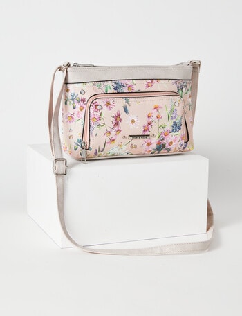 Pronta Moda Floral Rivet Crossbody Bag, Pink Print product photo