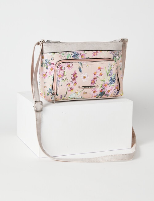 Pronta Moda Floral Rivet Crossbody Bag, Pink Print product photo