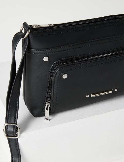 Pronta Moda Rivet Crossbody Bag, Black product photo View 03 L