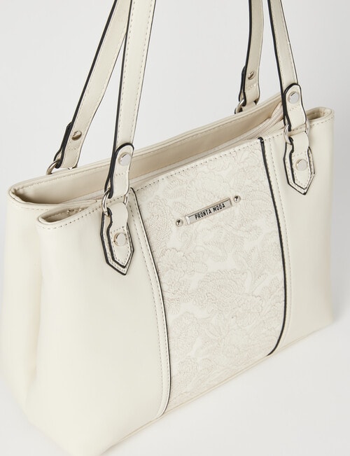 Pronta Moda Lace Embossed Tote Bag, Cream product photo View 03 L