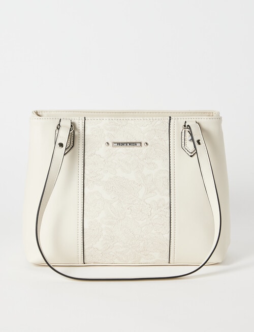 Pronta Moda Lace Embossed Tote Bag, Cream product photo View 05 L