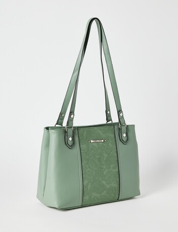 Pronta Moda Lace Embossed Tote Bag, Tea Green product photo