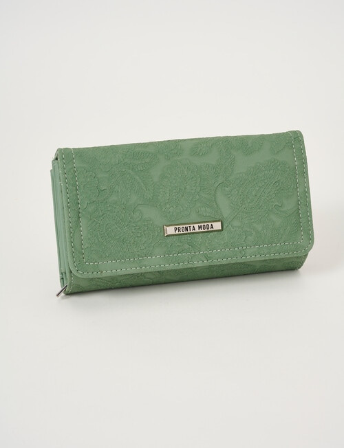 Pronta Moda Lace Embossed Large Wallet, Tea Green product photo