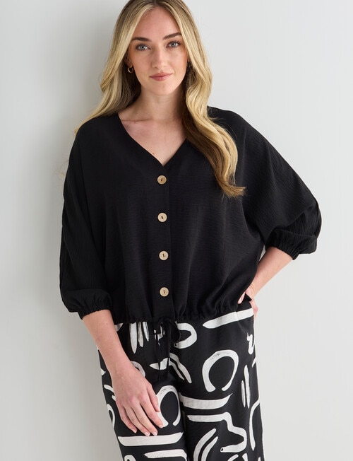 Whistle 3/4 V-Neck Tie Hem Top, Black product photo