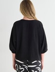 Whistle 3/4 V-Neck Tie Hem Top, Black product photo View 02 S