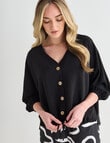 Whistle 3/4 V-Neck Tie Hem Top, Black product photo View 05 S