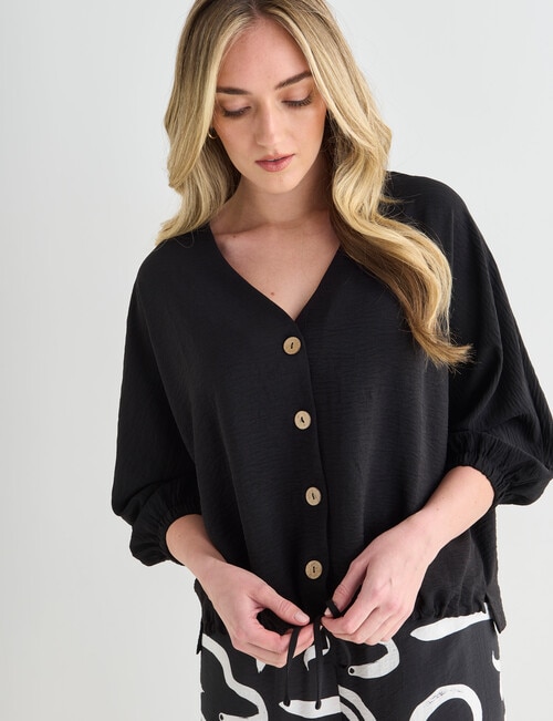 Whistle 3/4 V-Neck Tie Hem Top, Black product photo View 05 L