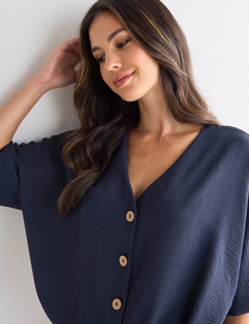 Whistle 3/4 V-Neck Tie Hem Top, Navy product photo