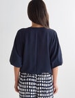 Whistle 3/4 V-Neck Tie Hem Top, Navy product photo View 02 S