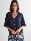 Whistle 3/4 V-Neck Tie Hem Top, Navy product photo View 04 S