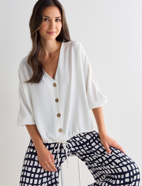 Whistle 3/4 V-Neck Tie Hem Top, Ivory product photo