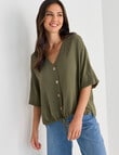 Whistle 3/4 V-Neck Tie Hem Top, Olive product photo