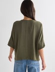 Whistle 3/4 V-Neck Tie Hem Top, Olive product photo View 02 S