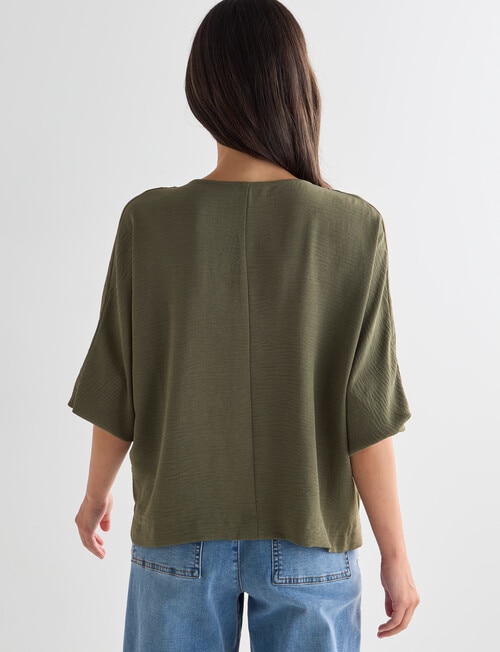 Whistle 3/4 V-Neck Tie Hem Top, Olive product photo View 02 L