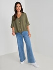 Whistle 3/4 V-Neck Tie Hem Top, Olive product photo View 03 S