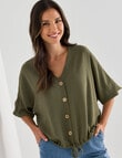 Whistle 3/4 V-Neck Tie Hem Top, Olive product photo View 05 S