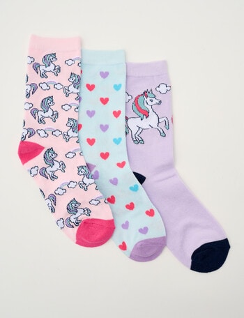 Simon De Winter Unicorn Crew Sock, 3-Pack, Pink, 2-8 product photo