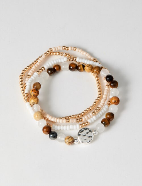 Whistle Accessories Neutral Beaded Bracelet Stack, Brown product photo View 02 L