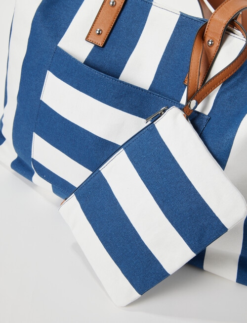 Zest Resort Nautical Stripe Print Beach Bag & Pouch, Navy & White product photo View 06 L