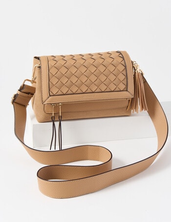 Whistle Accessories Woven Detail Crossbody Bag, Camel product photo