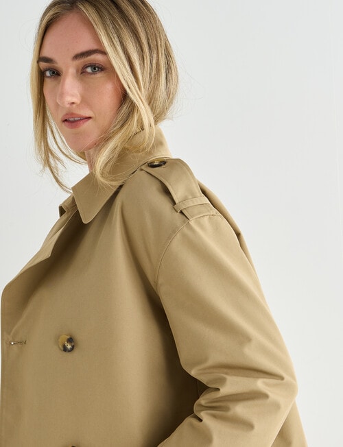 Whistle Long Sleeve Cropped Trench Coat, Camel product photo