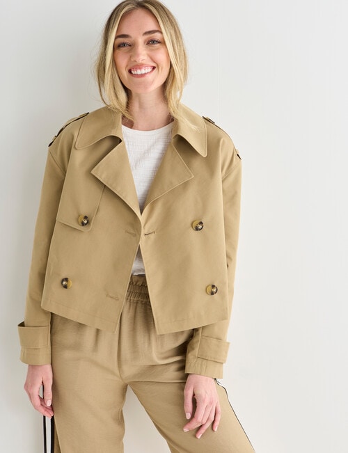 Whistle Long Sleeve Cropped Trench Coat, Camel product photo View 08 L