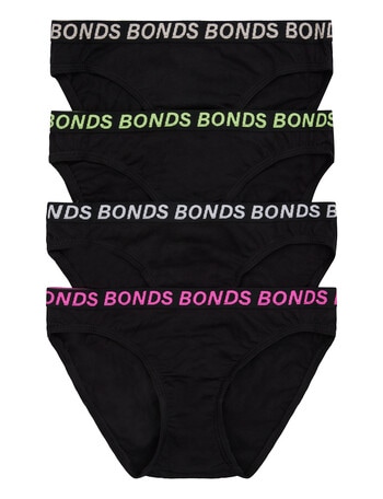 Bonds Sport Cotton Elastane Bikini Brief, 4-Pack, Black, 2-16 product photo