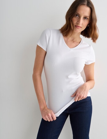 Bodycode V-Neck Cap Sleeve Tee, White product photo