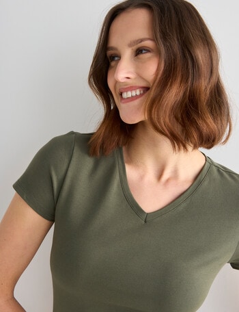 Bodycode V-Neck Cap Sleeve Tee, Olive product photo