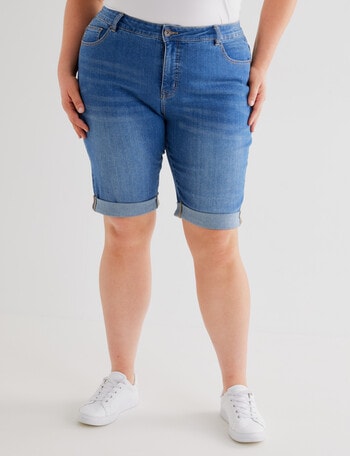 Denim Republic Curve Knee Length Short, Mid Wash product photo