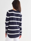 Ella J Stripe Curved Hem Jumper, Navy & Ivory product photo View 02 S