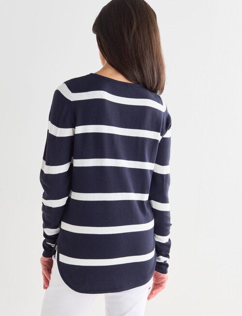 Ella J Stripe Curved Hem Jumper, Navy & Ivory product photo View 02 L